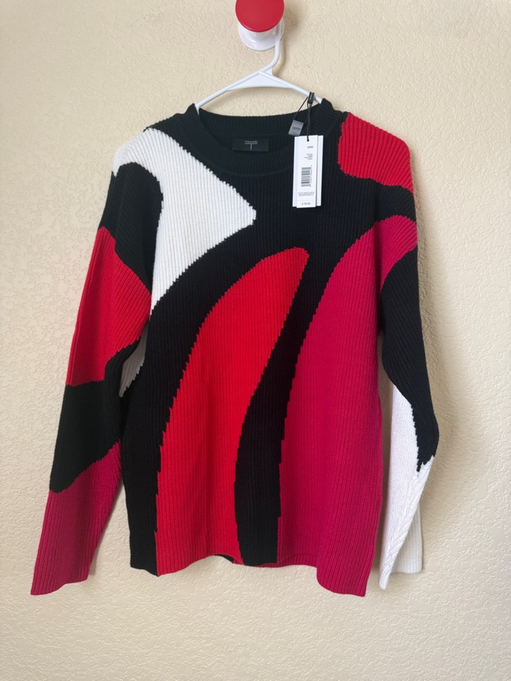 Tahari Colorblock Crewneck Sweater in Red, Black & White NWT Size Medium